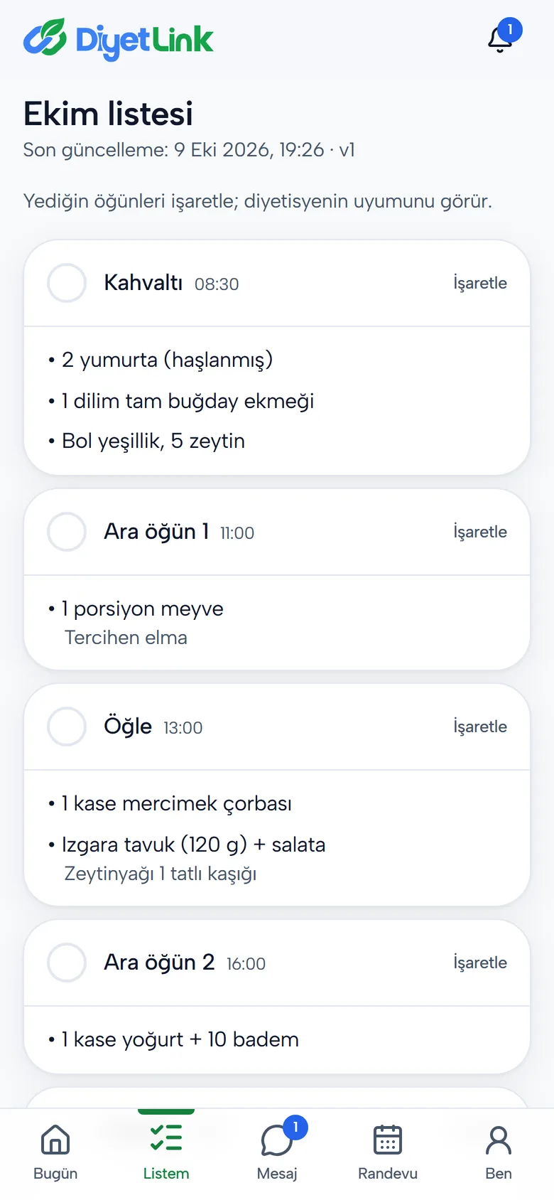 Danışan uygulaması: Listem
